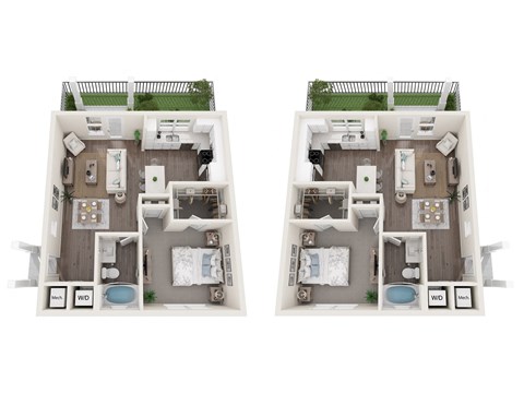 Floor plan for 1 bed, 1 bath, 727 sqft